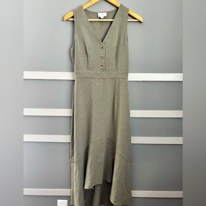 Everly Olive Green Sleeveless V-Neck Midi Dress